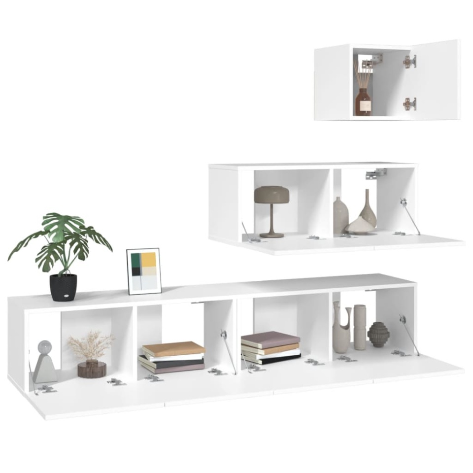 Set dulap TV, 4 piese, alb, lemn prelucrat - 3 | YEO