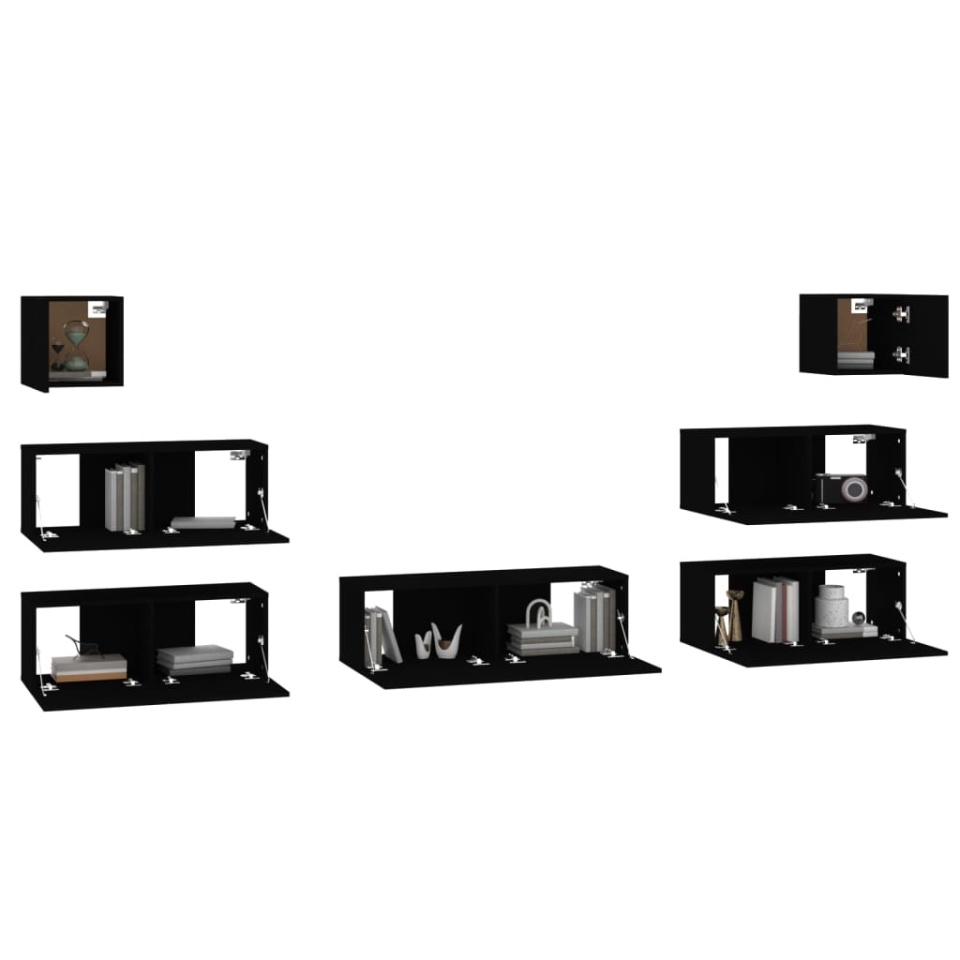Set dulap TV, 7 piese, negru, lemn prelucrat - 3 | YEO