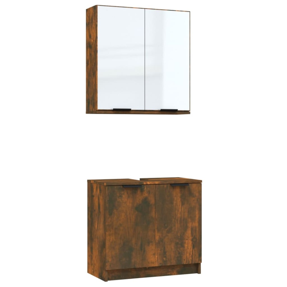 Set dulapuri de baie, 2 piese, stejar afumat, lemn prelucrat - 1 | YEO