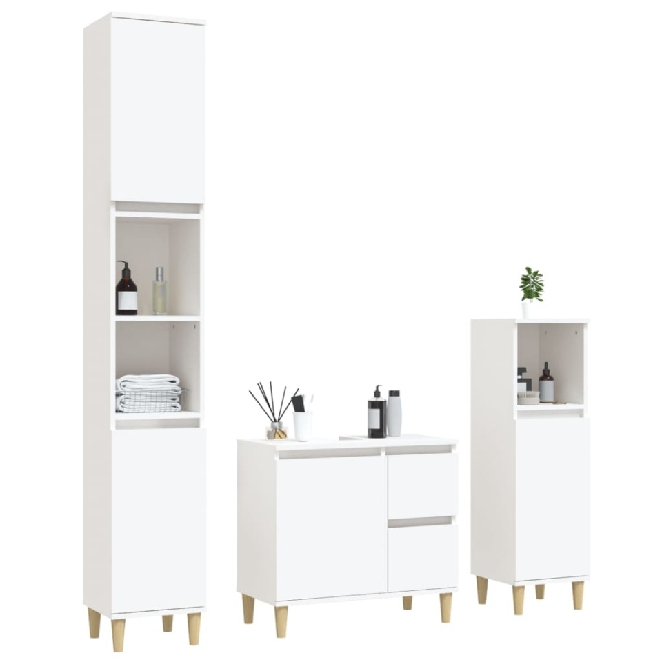Set dulapuri de baie, 3 piese, alb, lemn prelucrat - 2 | YEO