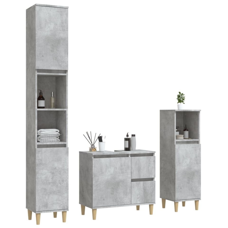 Set dulapuri de baie, 3 piese, gri beton, lemn prelucrat - 2 | YEO