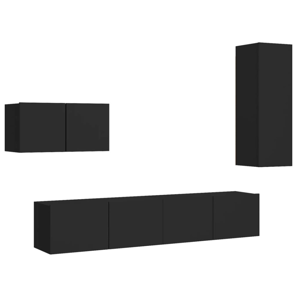 Set dulapuri TV, 4 buc., negru, lemn prelucrat - 1 | YEO