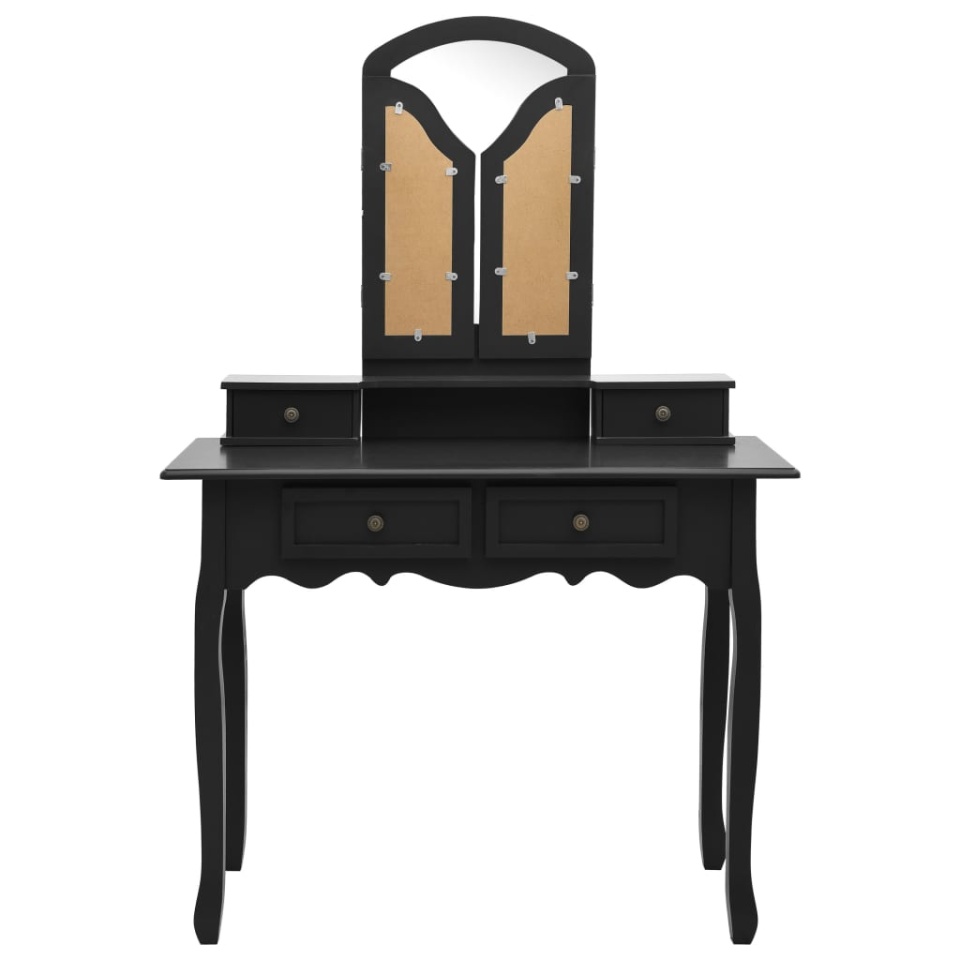 Set masă toaletă cu taburet negru 100x40x146 cm lemn paulownia - 3 | YEO