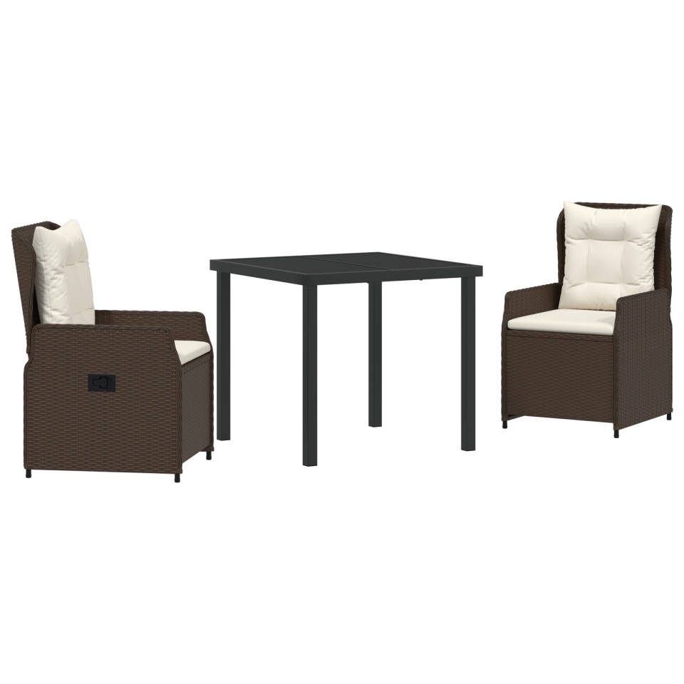 Set mese grădină 3 piese Maro Poliratan, Masă pentru grădină Neagră 80x80x73 cm Sticlă securizată - 1 | YEO