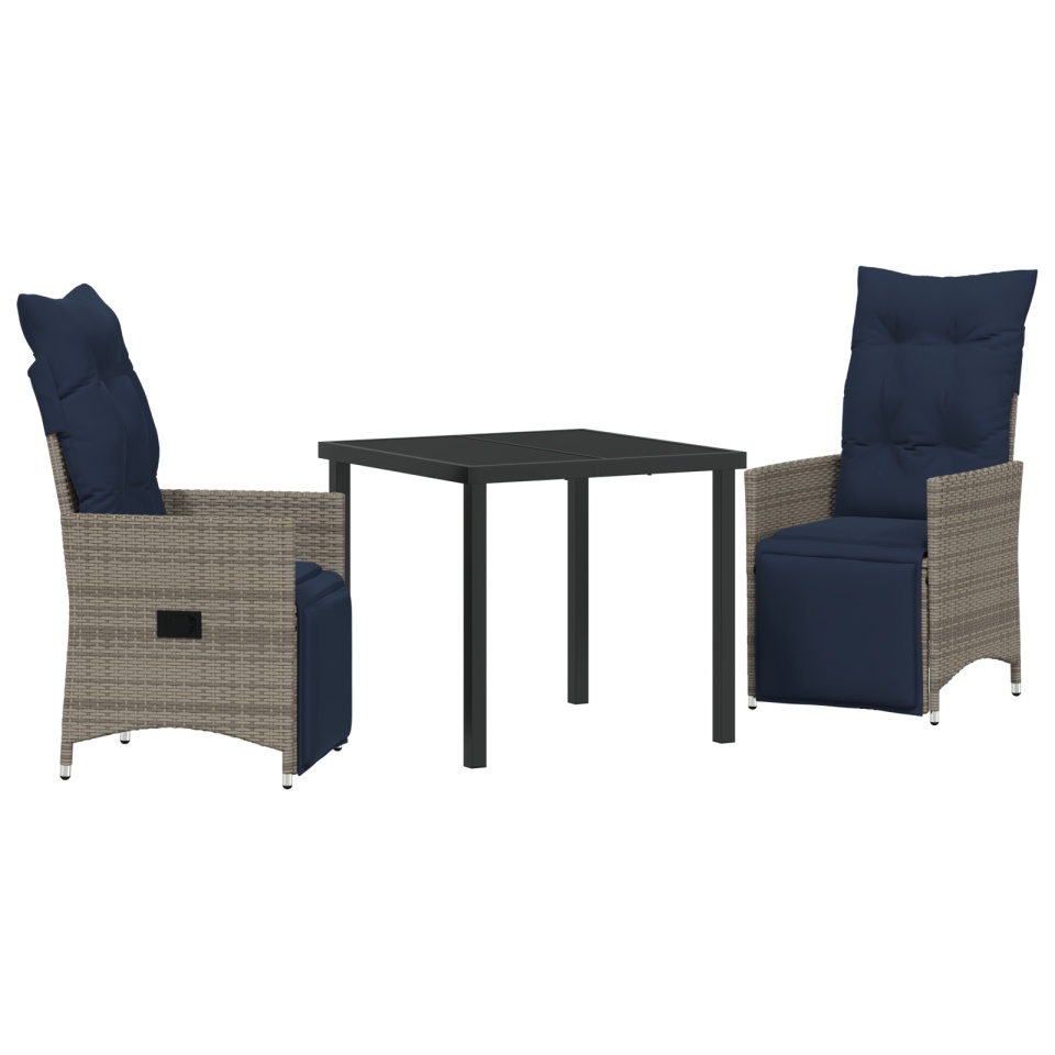 Set mese grădină cu perne gri, Masă grădină neagră 80x80x73 cm cu sticlă securizată - 1 | YEO