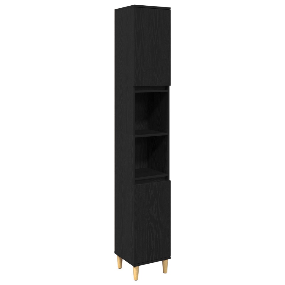 Set mobilier baie 3 piese stejar negru lemn prelucrat, Dulap baie stejar negru 30x30x190 cm lemn prelucrat, Dulap baie stejar negru 30x30x100 cm lemn prelucrat - 1 | YEO