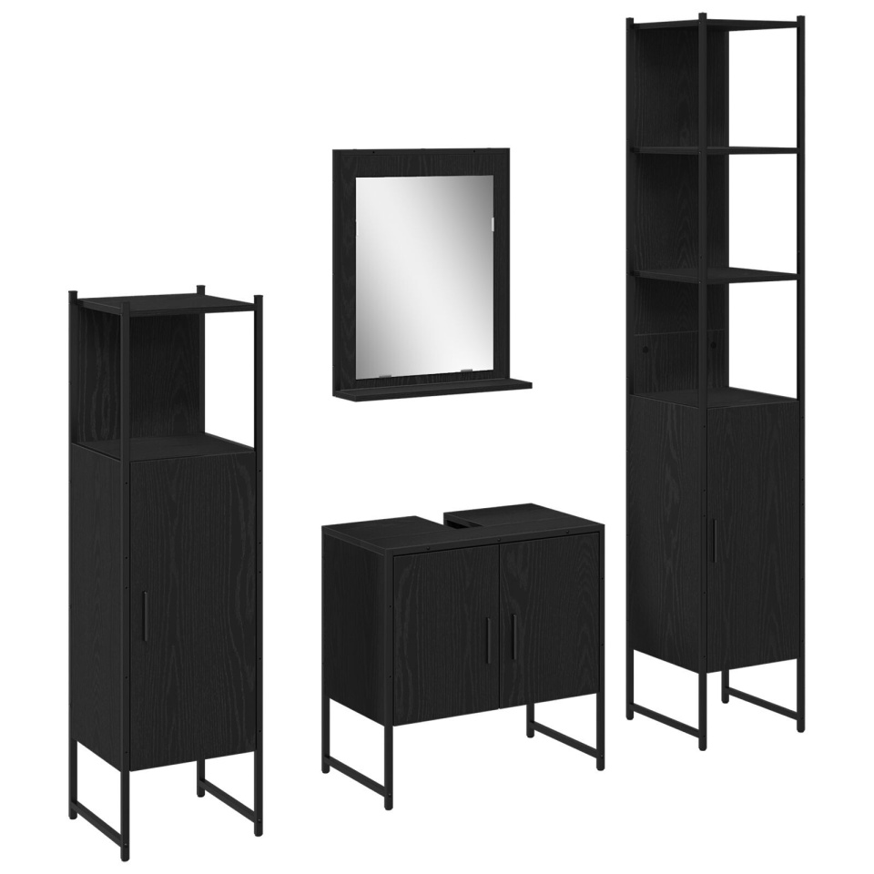 Set Mobilier Baie 4 Piese Stejar Negru - Lemn Prelucrat - 1 | YEO