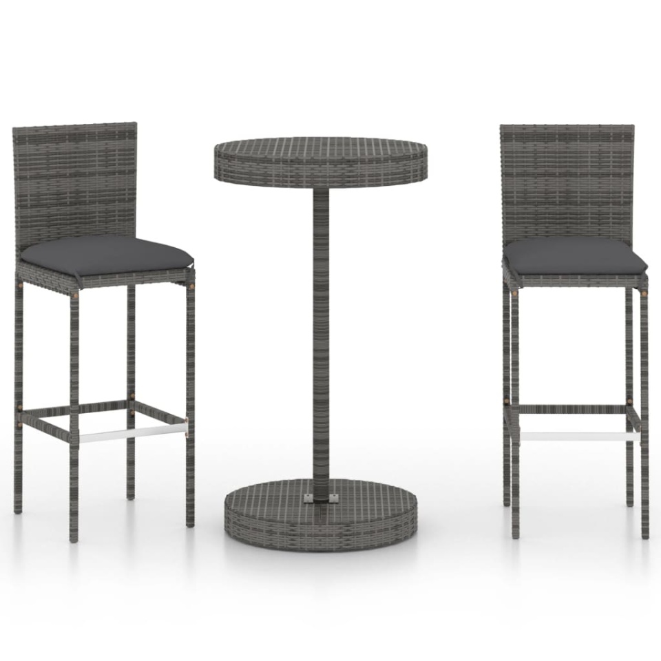 Set mobilier bar de grădină, cu perne, 3 piese, gri, poliratan - 1 | YEO
