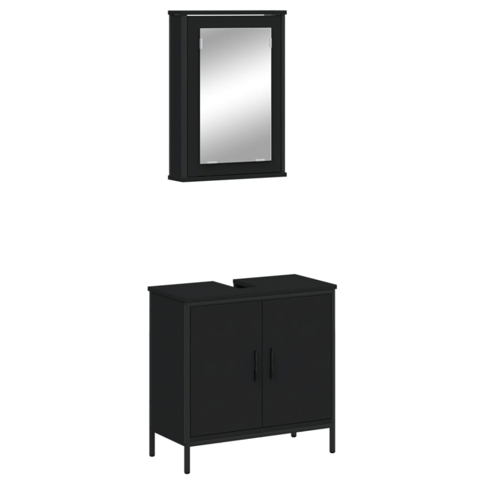 Set mobilier de baie, 2 piese, negru, lemn compozit - 1 | YEO
