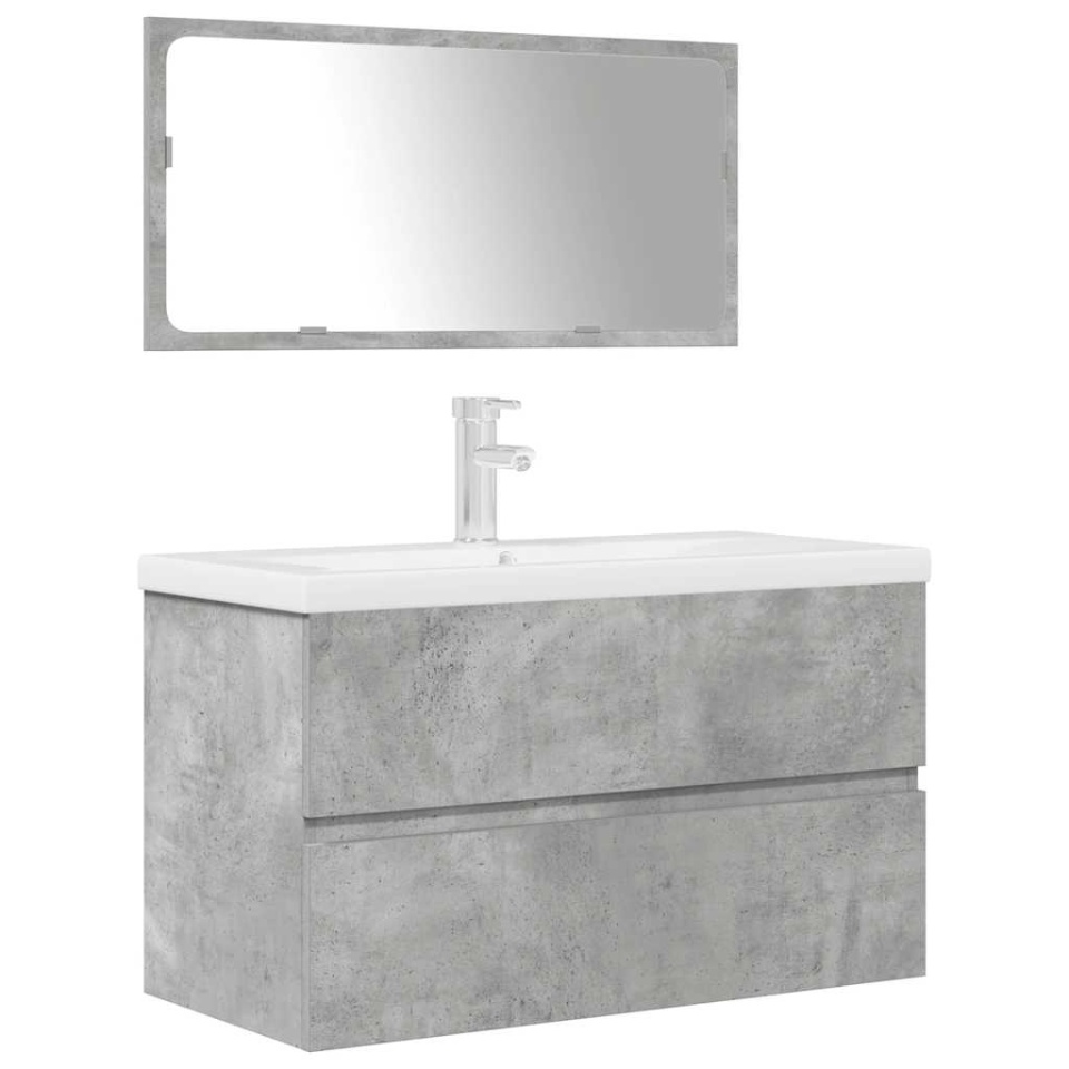 Set mobilier de baie, 3 piese, gri beton, lemn compozit - 1 | YEO