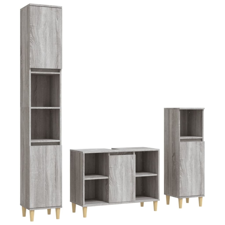 Set mobilier de baie, 3 piese, gri sonoma, lemn prelucrat - 1 | YEO