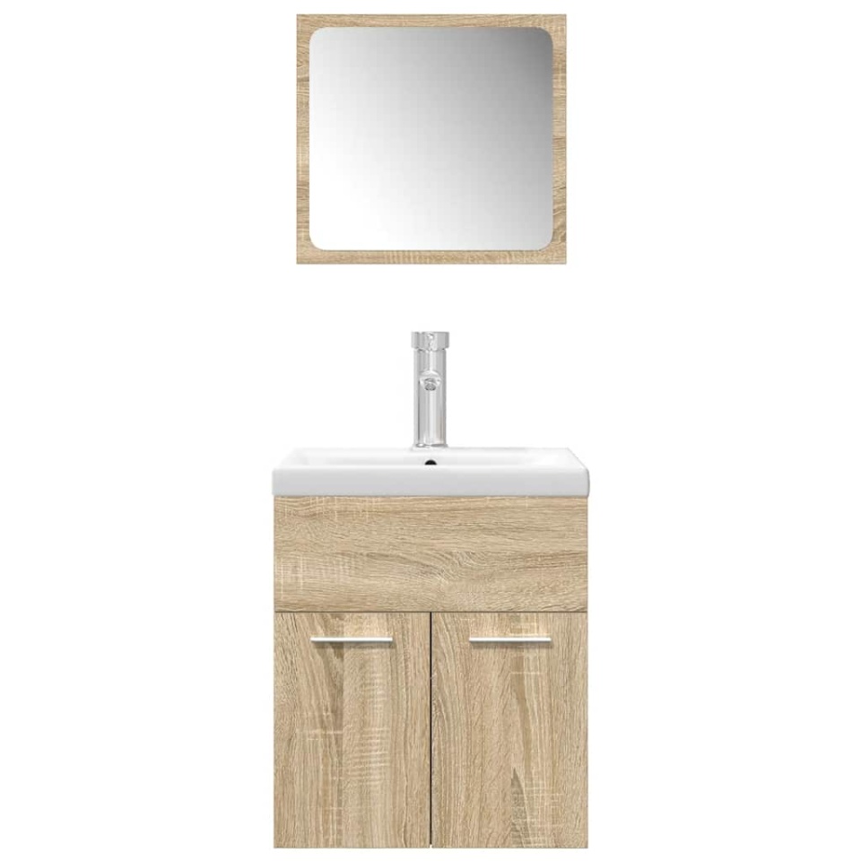 Set mobilier de baie, 3 piese, stejar sonoma, lemn prelucrat - 3 | YEO