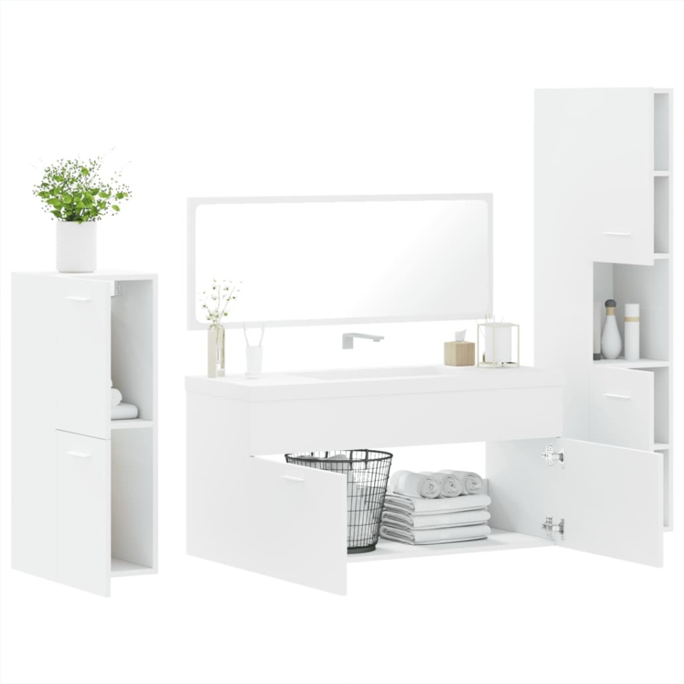 Set mobilier de baie, 4 piese, alb, lemn prelucrat - 3 | YEO