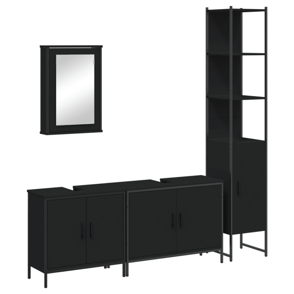 Set mobilier de baie, 4 piese, negru, lemn prelucrat - 1 | YEO