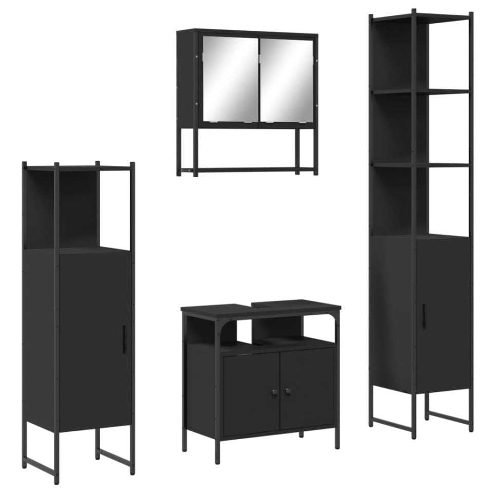 Set mobilier de baie, 4 piese, negru, lemn prelucrat - 1 | YEO