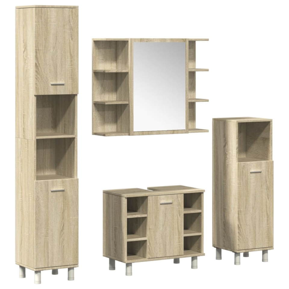 Set mobilier de baie, 4 piese, stejar sonoma, lemn prelucrat - 1 | YEO