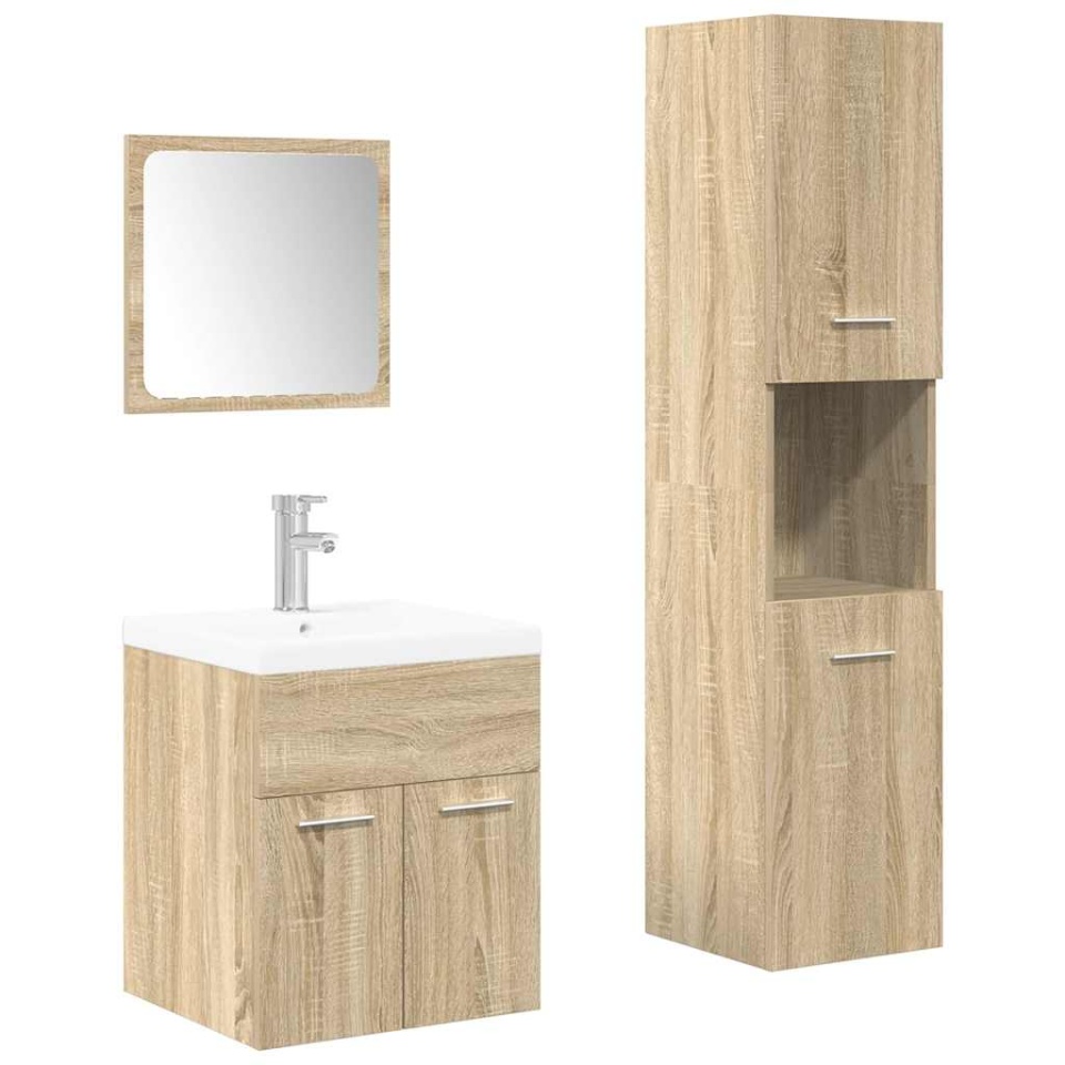 Set mobilier de baie, 4 piese, stejar sonoma, lemn prelucrat - 1 | YEO
