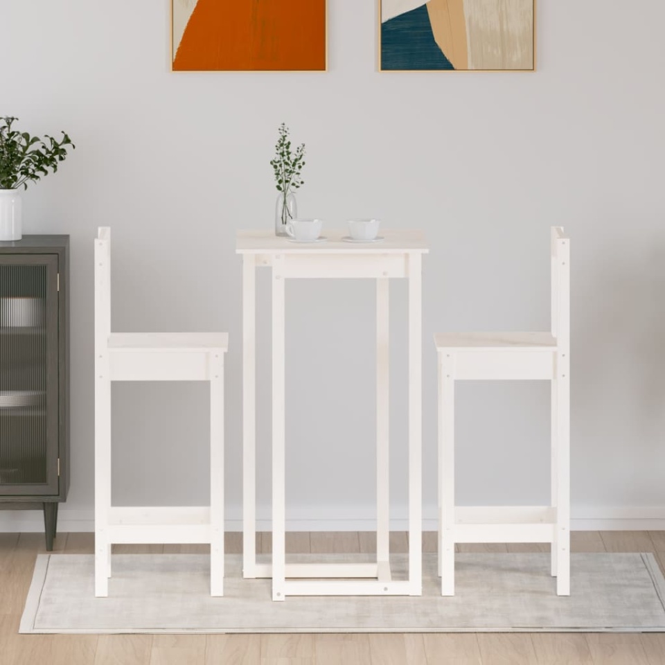 Set mobilier de bar, 3 piese, alb, lemn masiv de pin - 2 | YEO