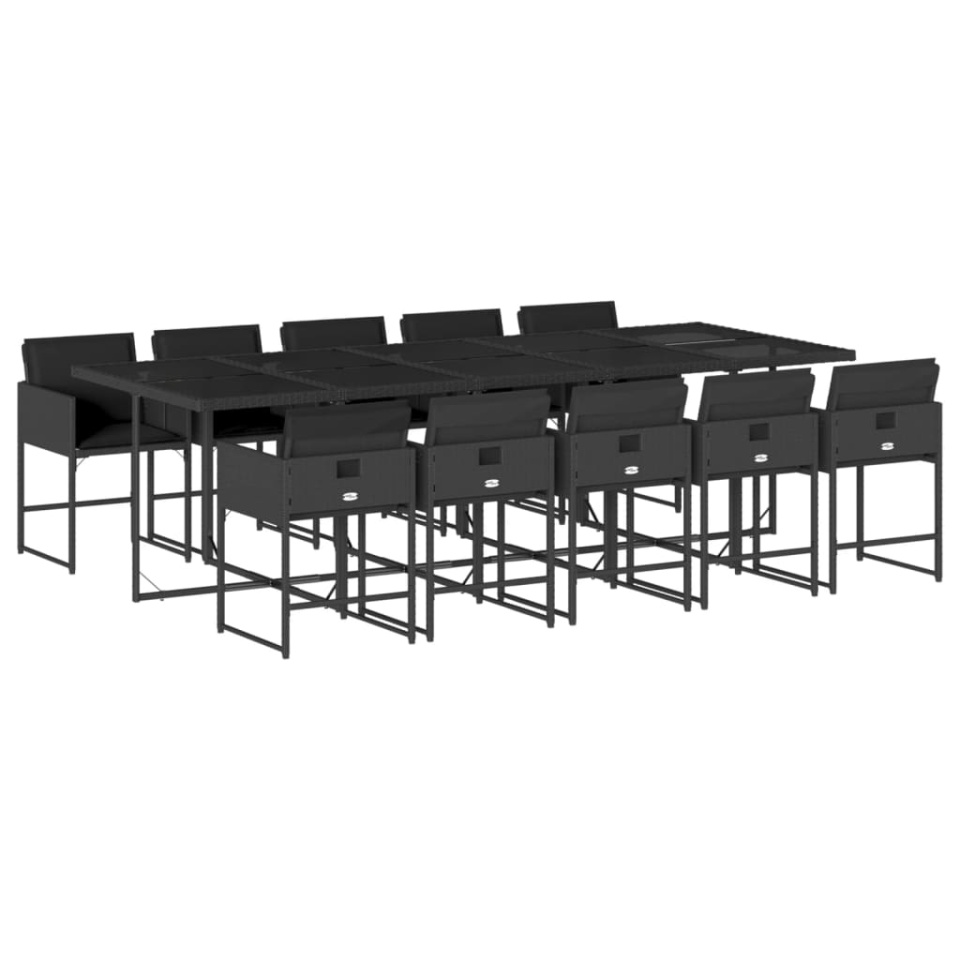 Set mobilier de exterior cu perne, 11 piese, negru, poliratan - 1 | YEO