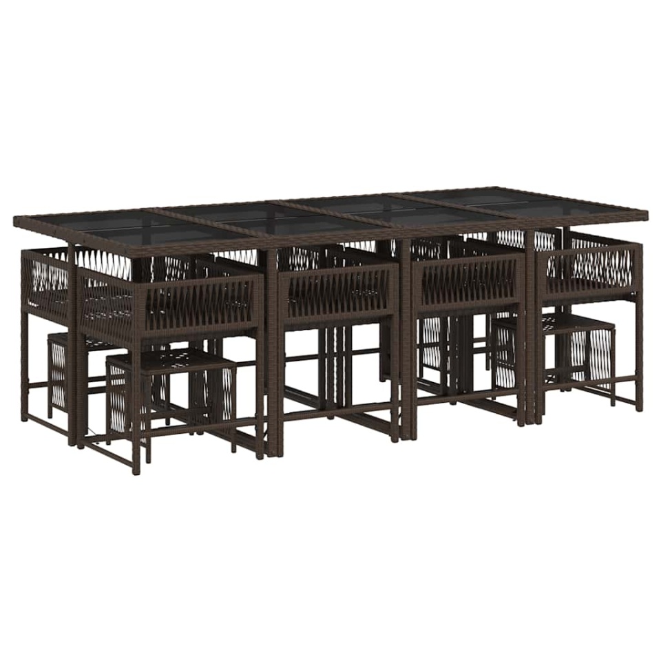 Set mobilier de grădină, 13 piese, maro, cu perne, poliratan - 2 | YEO