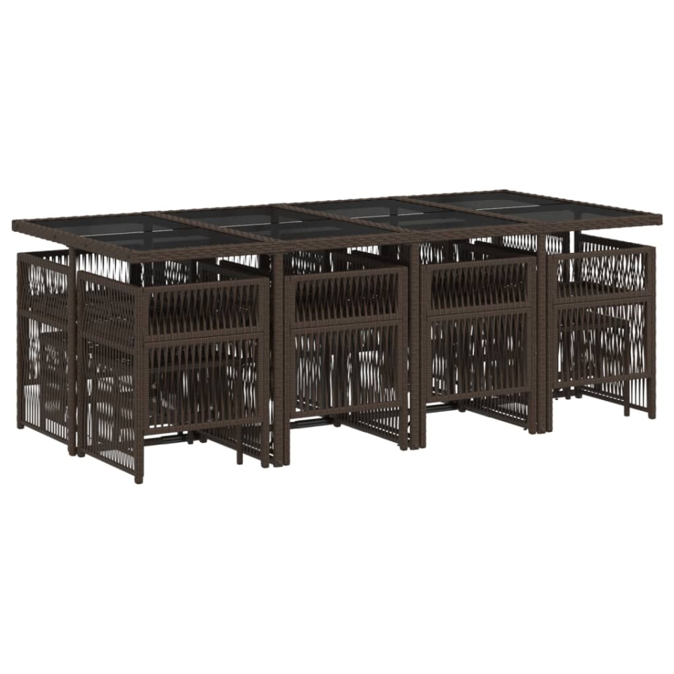 Set mobilier de grădină, 13 piese, maro, cu perne, poliratan - 2 | YEO