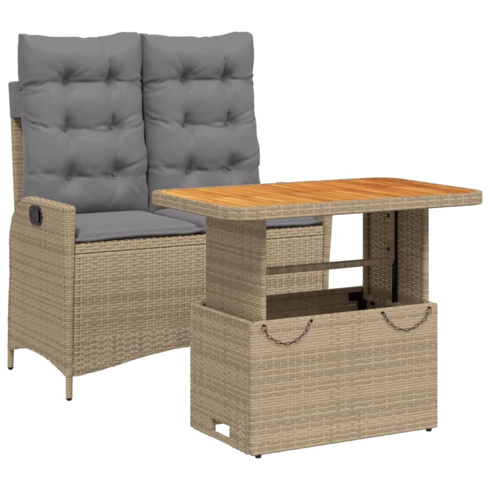 Set mobilier de grădină, 2 piese, cu perne, bej, poliratan - 1 | YEO