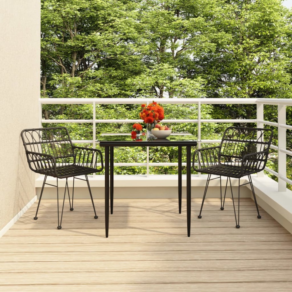 Set mobilier de grădină, 3 piese, negru, poliratan