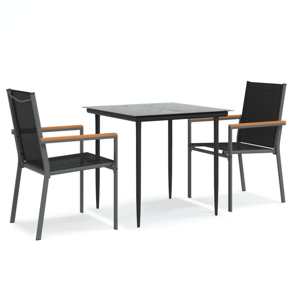 Set mobilier de grădină, 3 piese, negru, textilenă și oțel - 1 | YEO