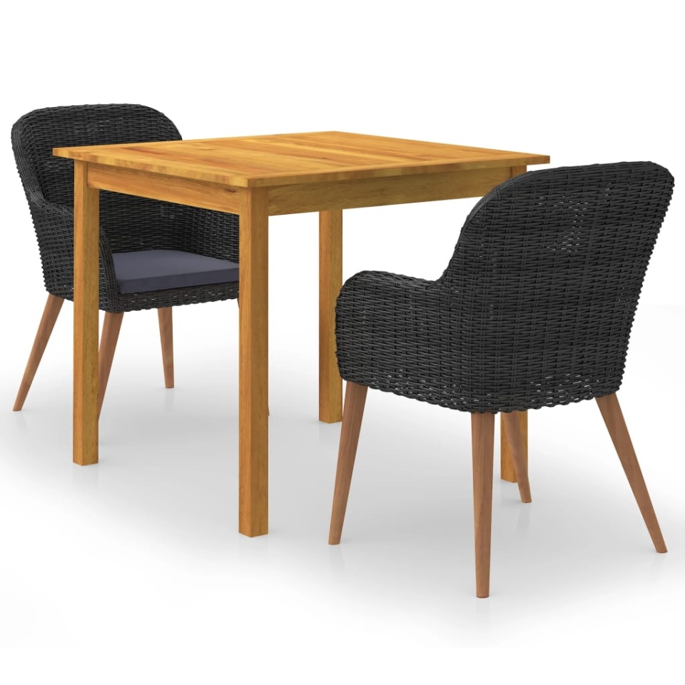 Set mobilier de grădină, 3 piese, negru