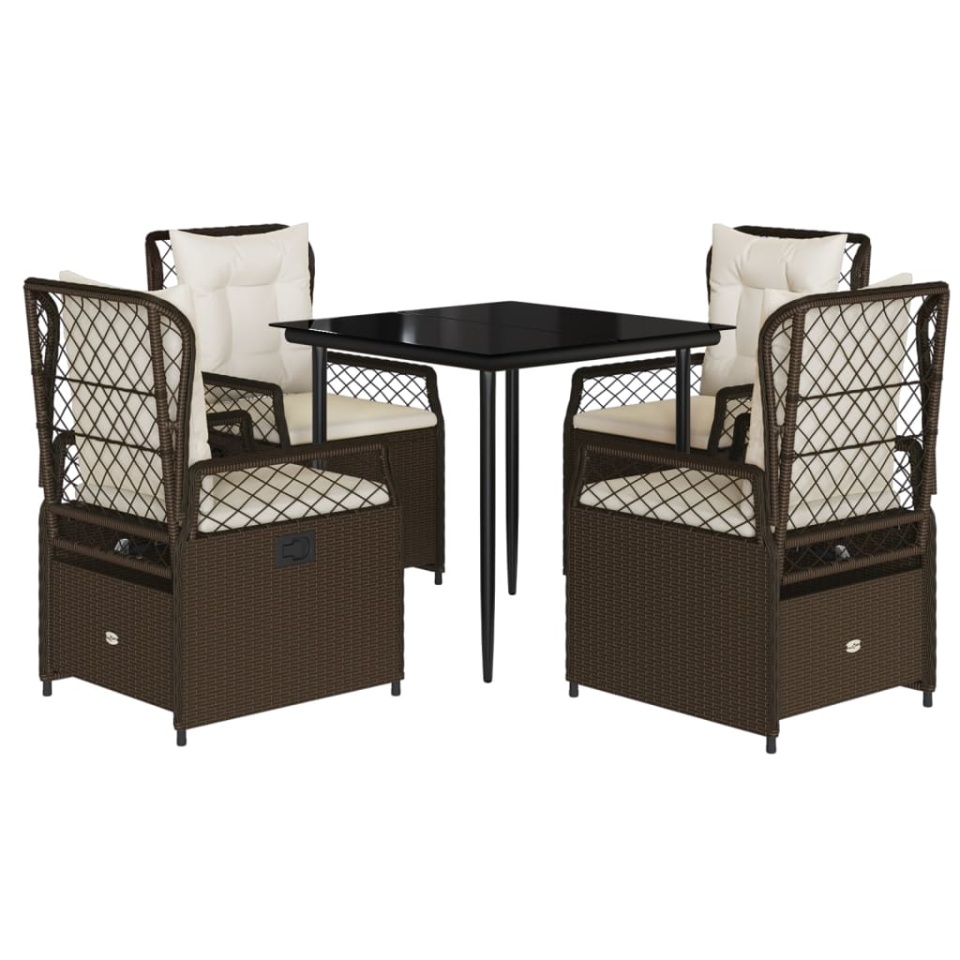 Set mobilier de grădină, 5 piese, cu perne, maro, poliratan - 1 | YEO
