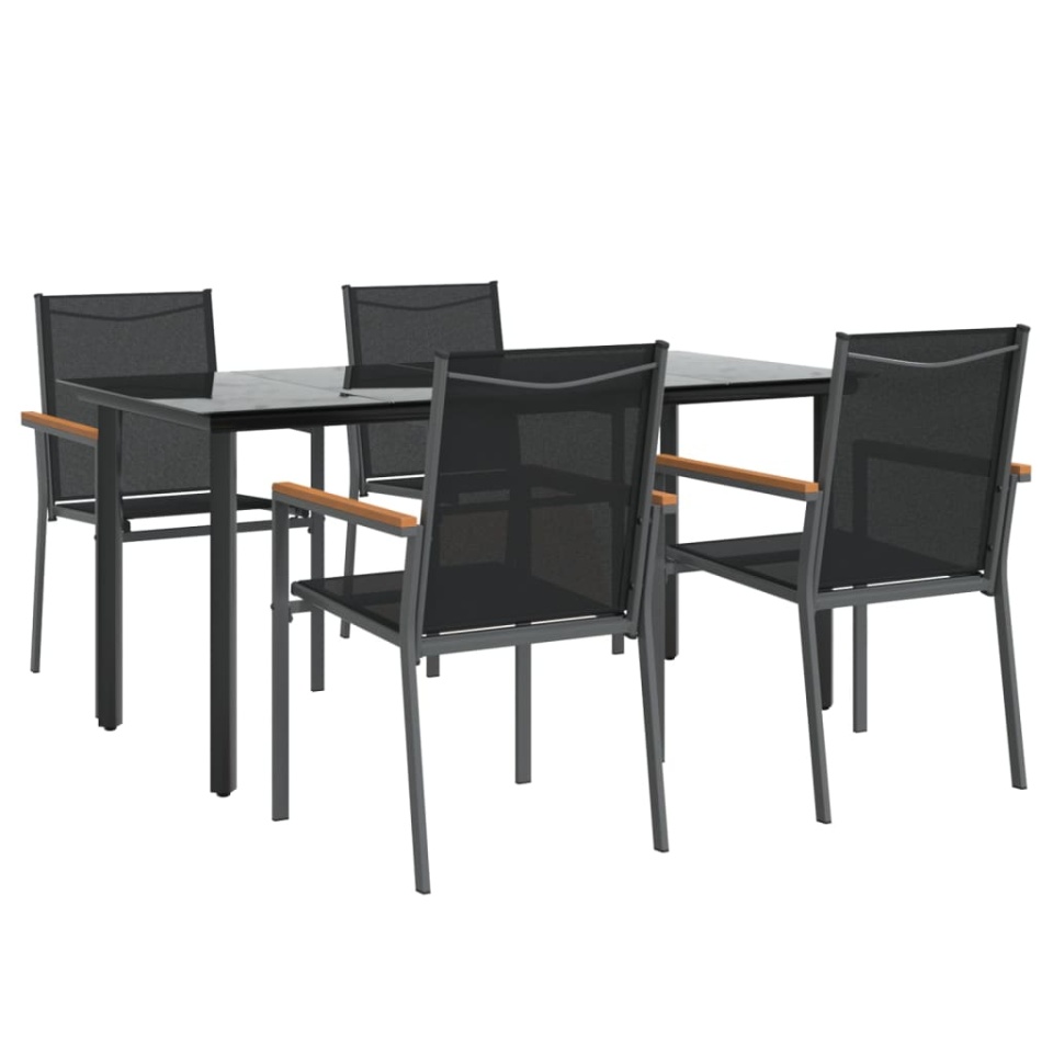 Set mobilier de grădină, 5 piese, negru, textilenă și oțel - 2 | YEO