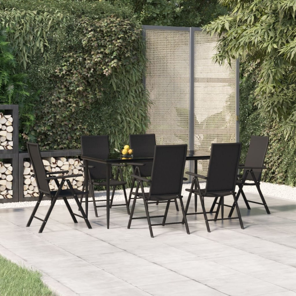 Set mobilier de grădină, 7 piese, negru, poliratan