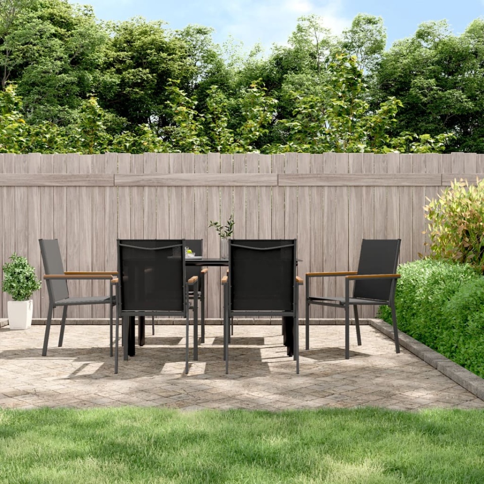Set mobilier de grădină, 7 piese, negru, textilenă și oțel