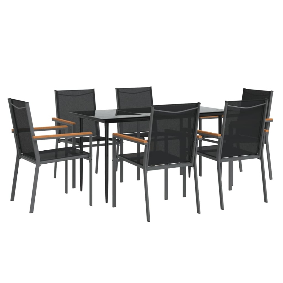Set mobilier de grădină, 7 piese, negru, textilenă și oțel - 2 | YEO