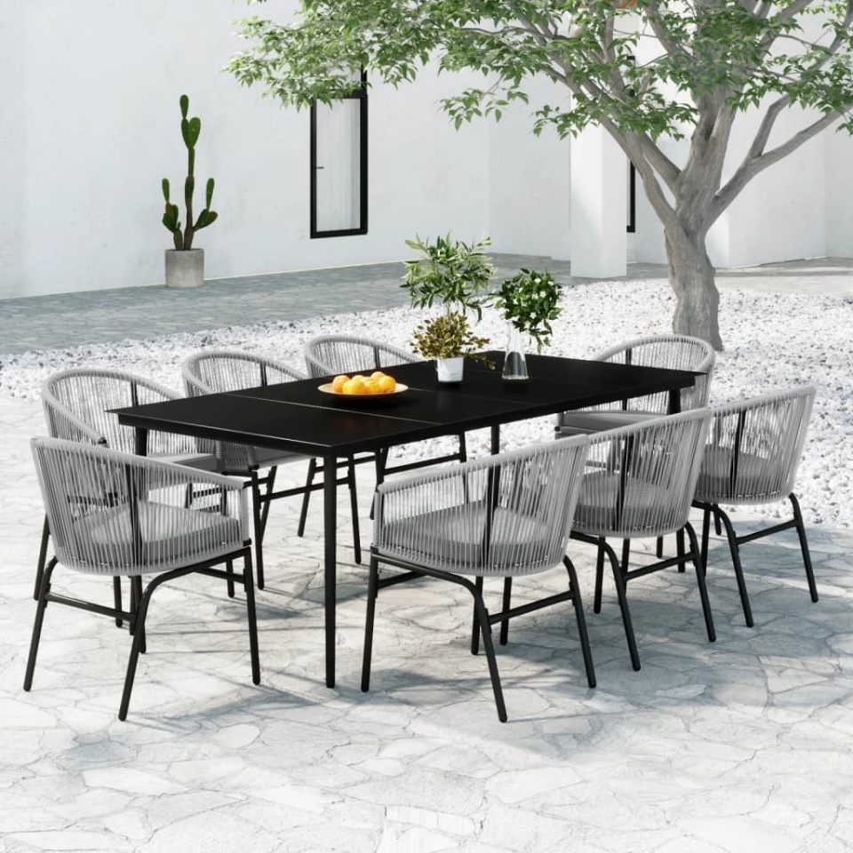 Set mobilier de grădină, 9 piese, gri