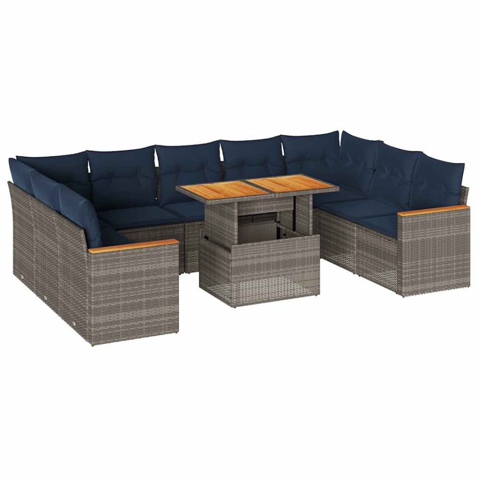 Set mobilier de grădină cu perne, 10 piese, gri, poliratan - 1 | YEO
