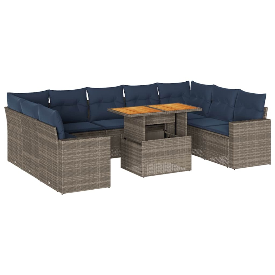 Set mobilier de grădină cu perne, 10 piese, gri, poliratan - 1 | YEO