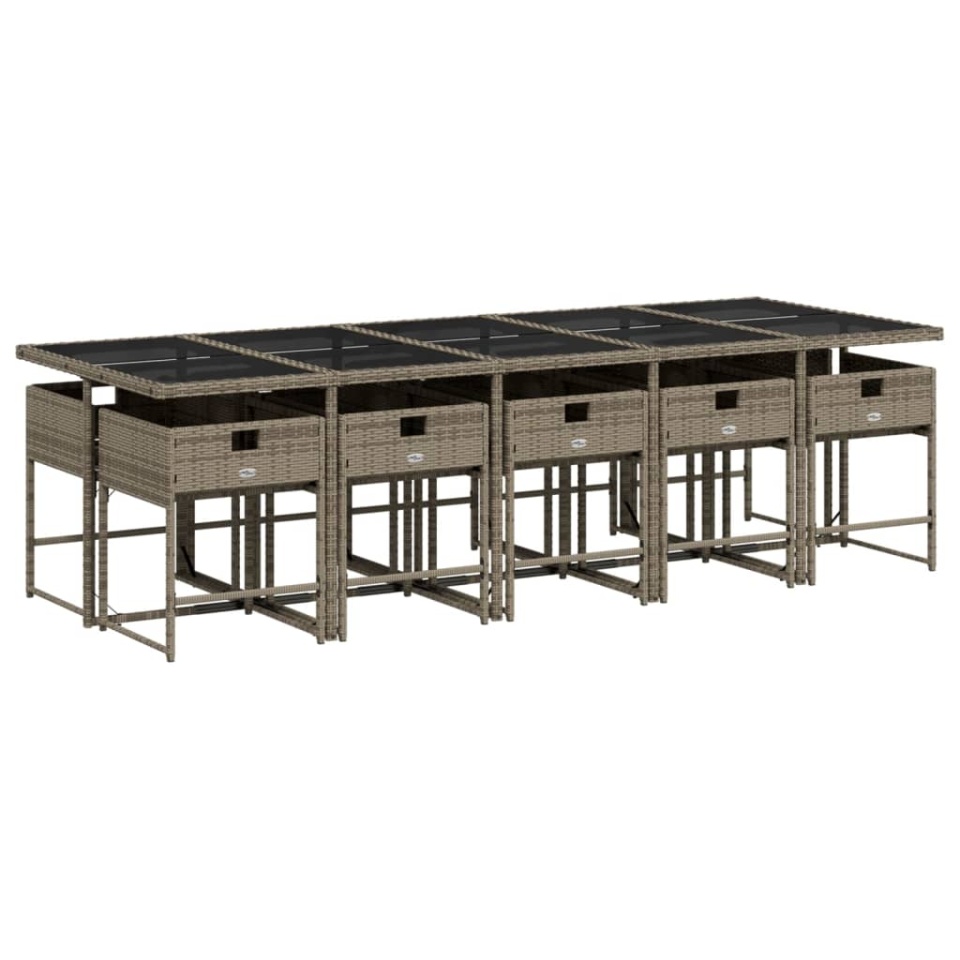 Set mobilier de grădină cu perne, 11 piese, gri, poliratan - 2 | YEO