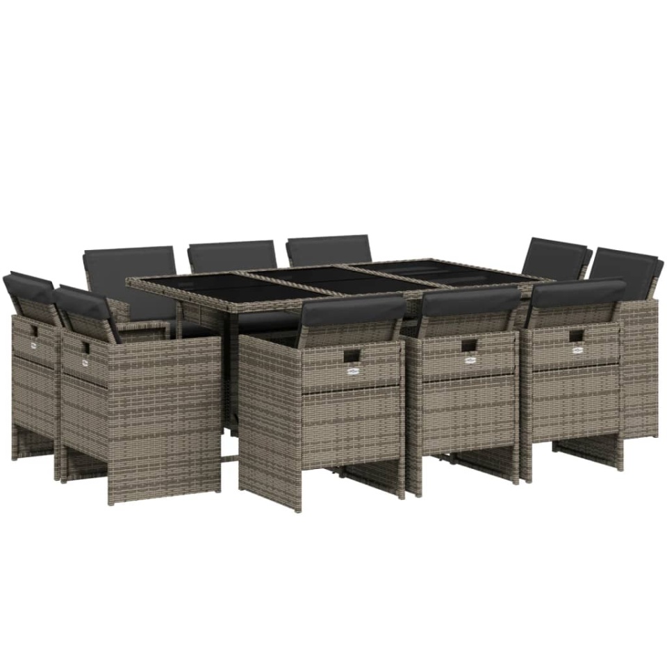 Set mobilier de grădină cu perne, 11 piese, gri, poliratan - 1 | YEO