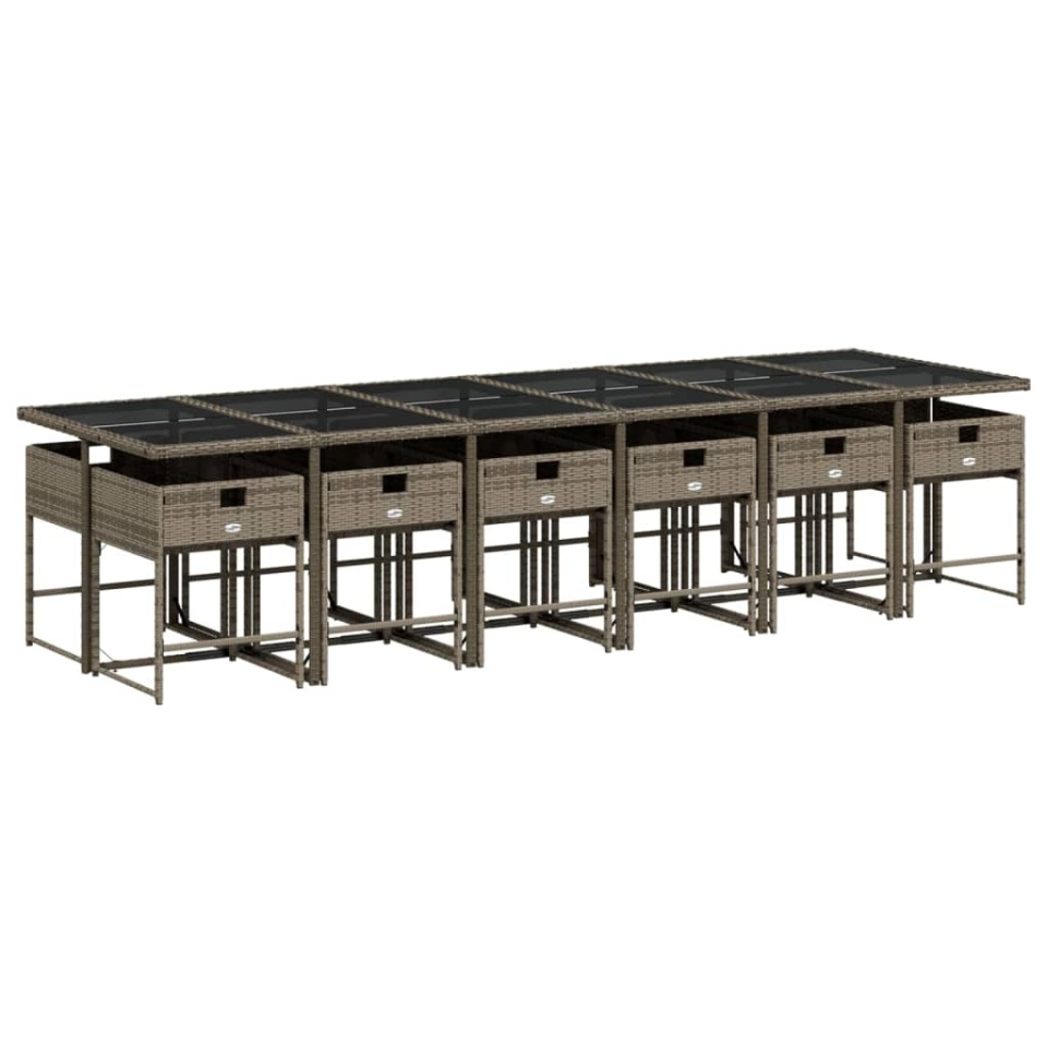 Set mobilier de grădină cu perne, 13 piese, gri, poliratan - 2 | YEO
