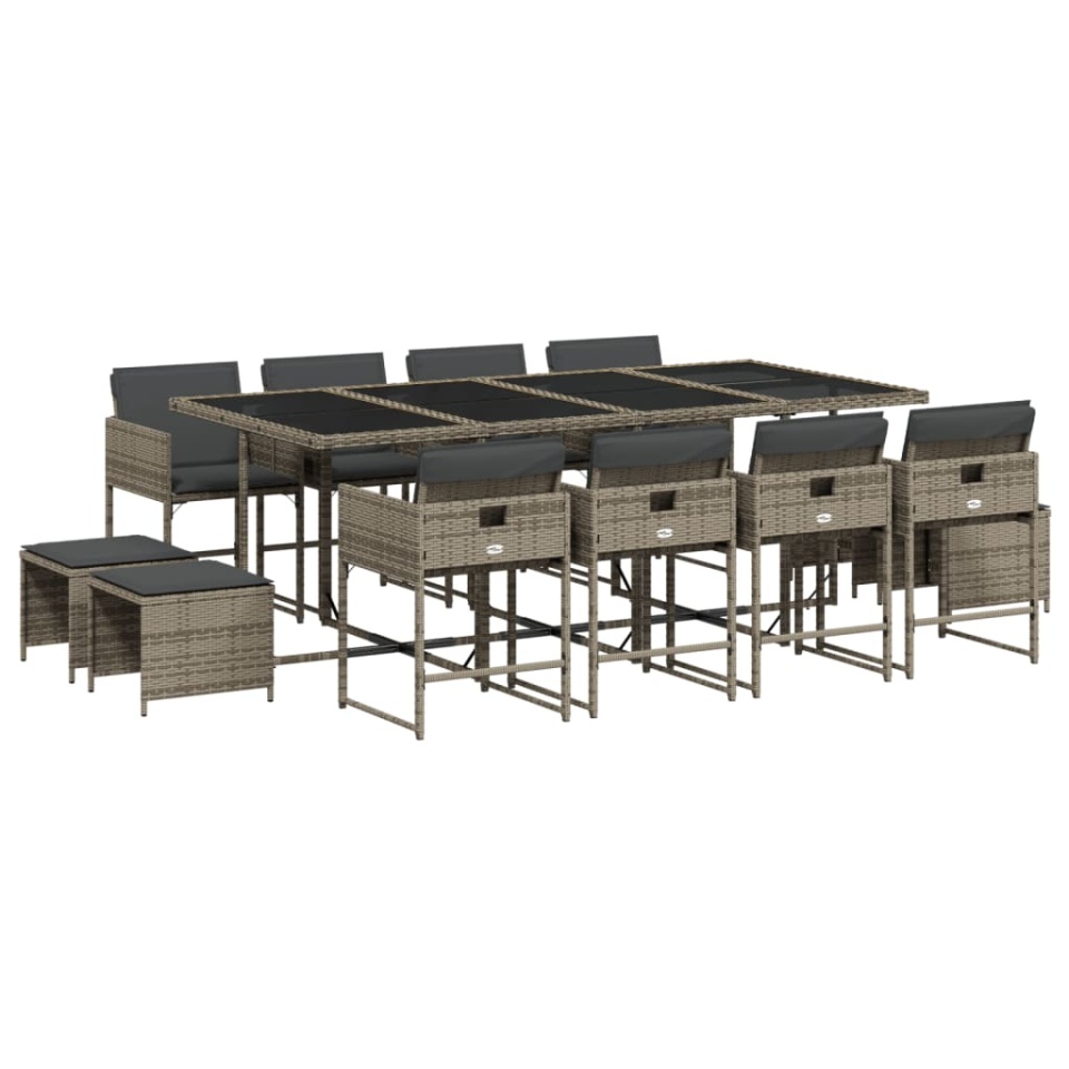 Set mobilier de grădină cu perne, 13 piese, gri, poliratan - 1 | YEO