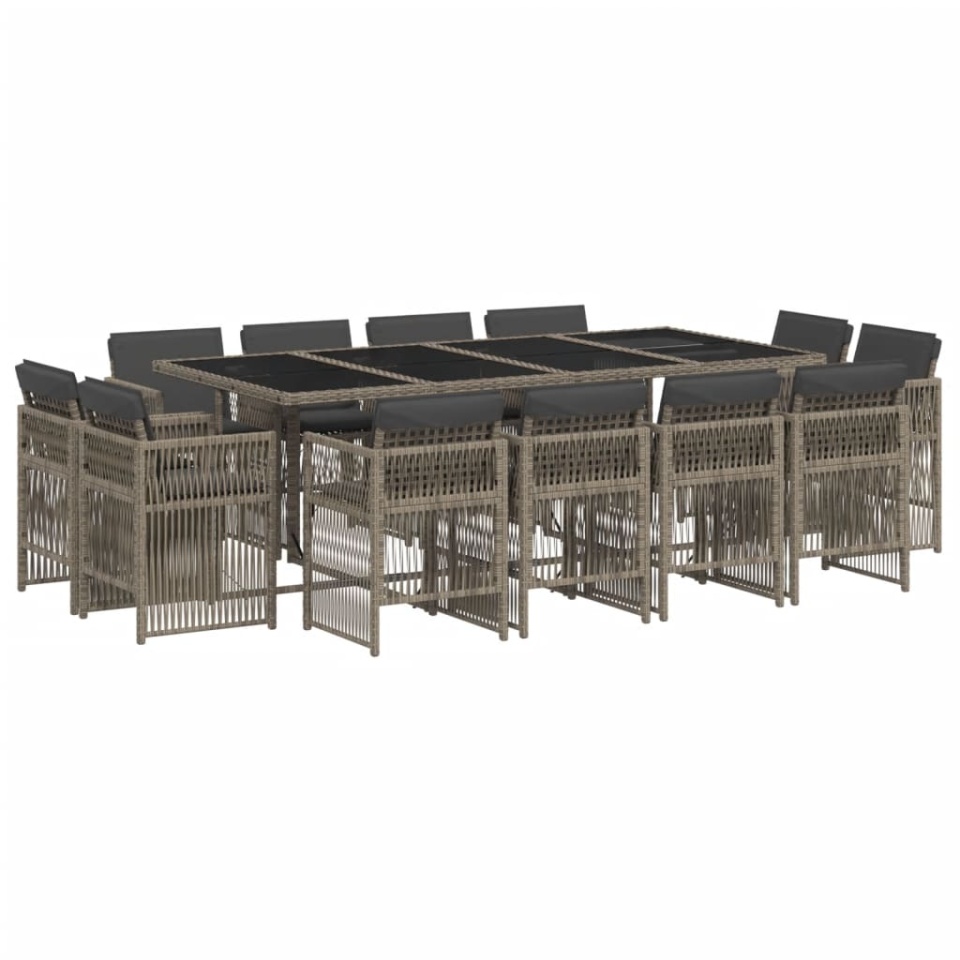 Set mobilier de grădină cu perne, 13 piese, gri, poliratan - 1 | YEO