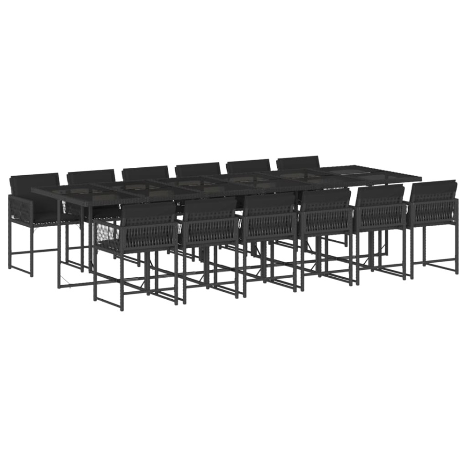 Set mobilier de grădină cu perne, 13 piese, negru, poliratan - 1 | YEO