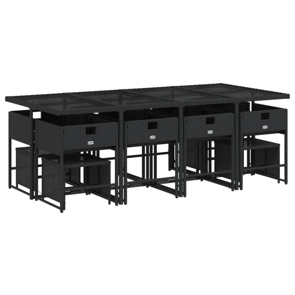 Set mobilier de grădină cu perne, 13 piese, negru, poliratan - 2 | YEO
