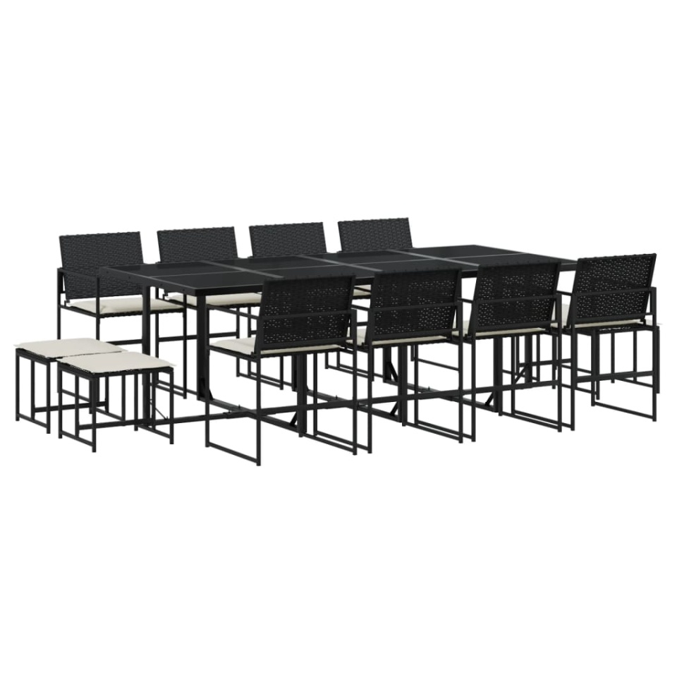 Set mobilier de grădină cu perne, 13 piese, negru, poliratan - 1 | YEO