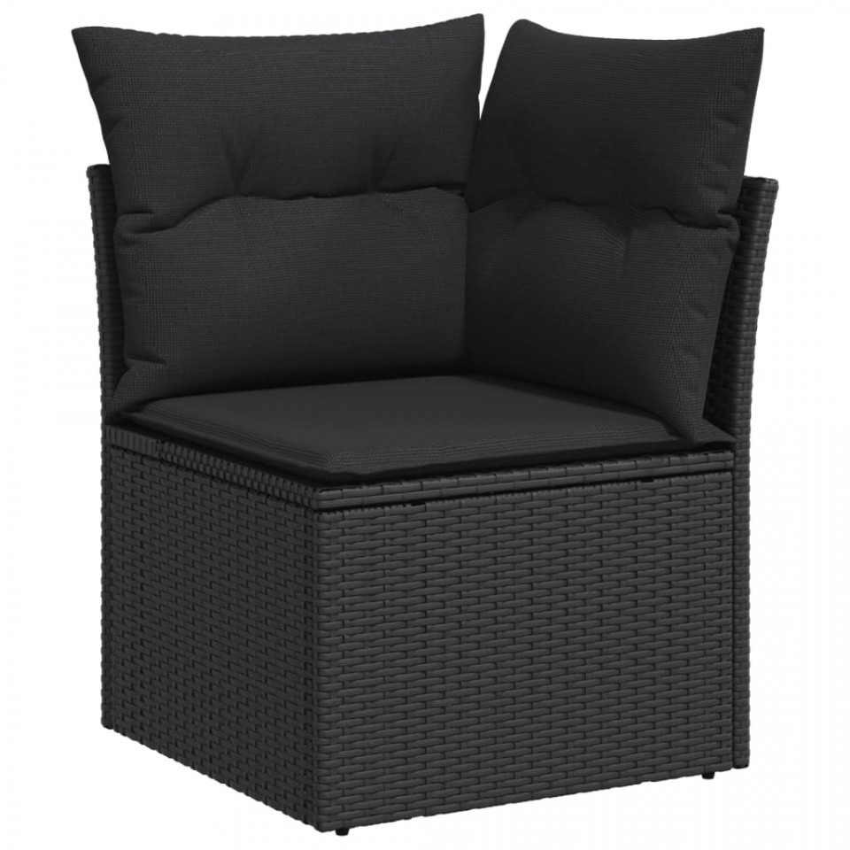 Set mobilier de grădină cu perne, 13 piese, negru, poliratan - 3 | YEO