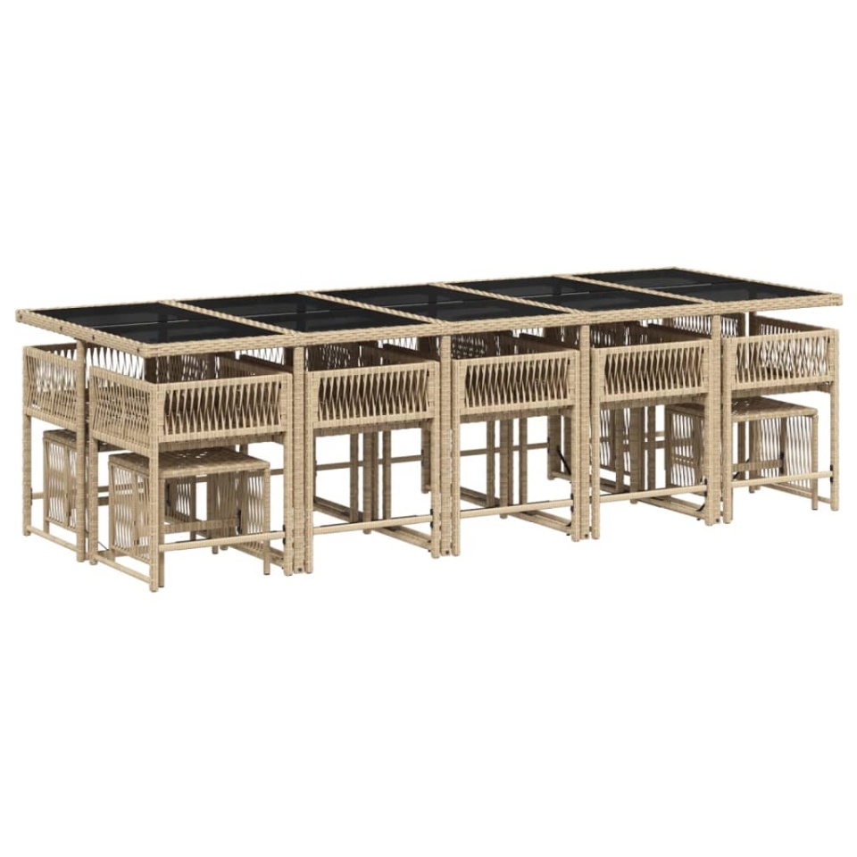 Set mobilier de grădină cu perne, 15 piese, bej, poliratan - 2 | YEO