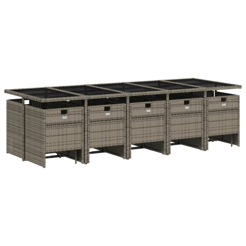 Set mobilier de grădină cu perne, 15 piese, gri, poliratan - 2 | YEO