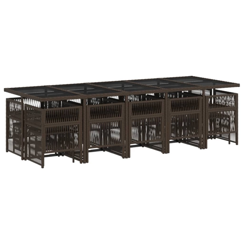 Set mobilier de grădină cu perne, 15 piese, maro, poliratan - 2 | YEO