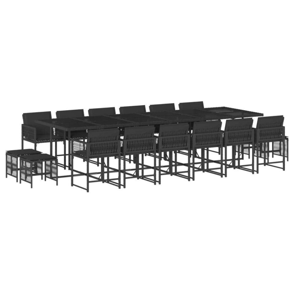 Set mobilier de grădină cu perne, 17 piese, negru, poliratan - 1 | YEO